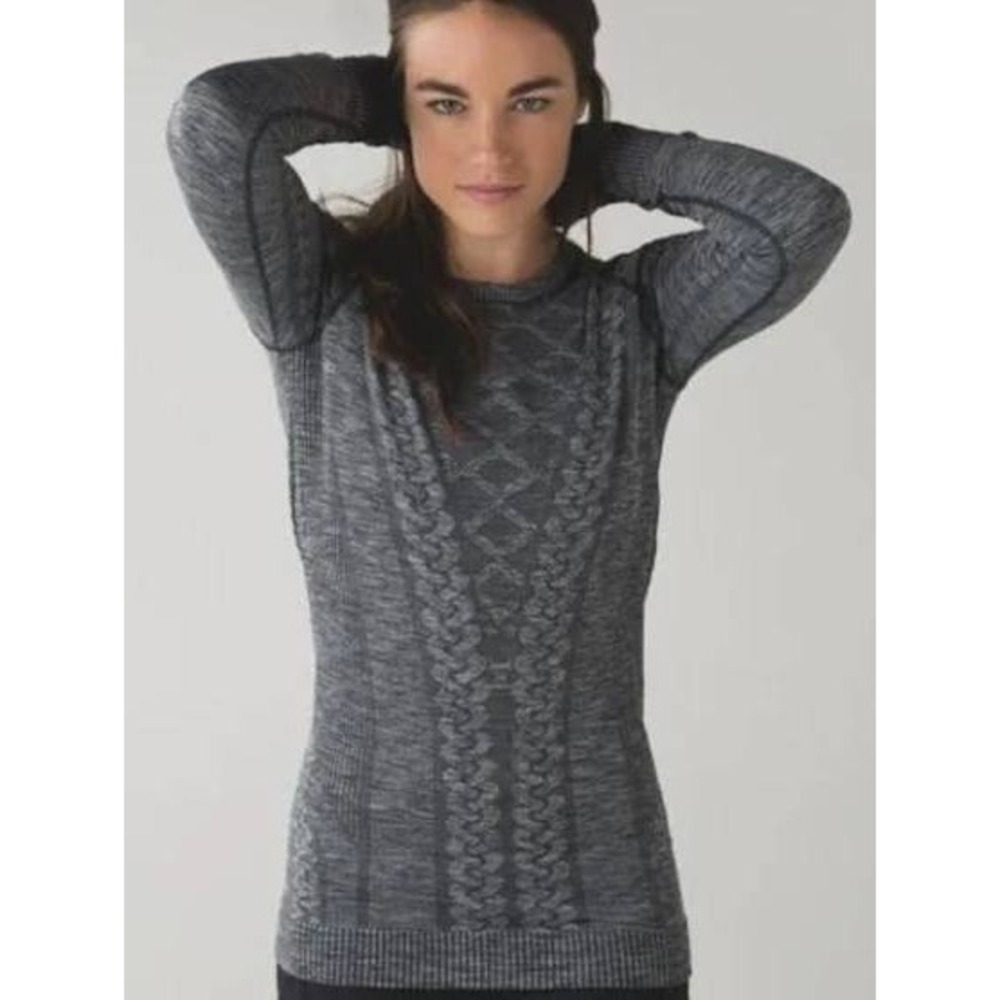 Lululemon Rest Less Pullover Gray Jacquard‎ Diamond Knit Long Sleeve Size 4